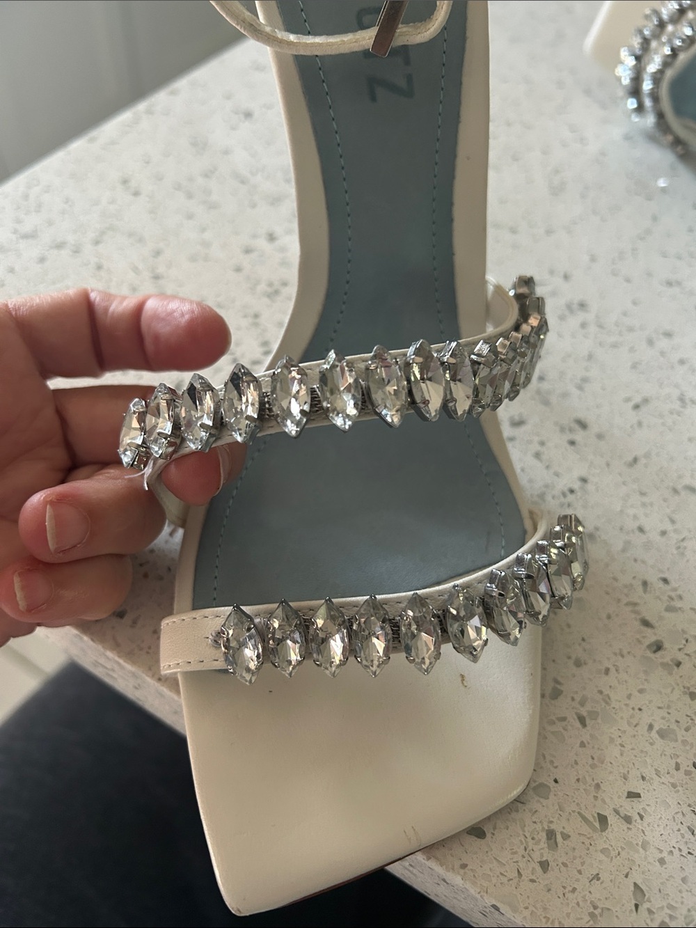 SCHUTZ Linsey White Leather Rhinestone Ankle Strap High Heel Stiletto Sandals 7 - Picture 8 of 13